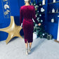 Gabby Bow Detail Velvet Midi Dress Wine