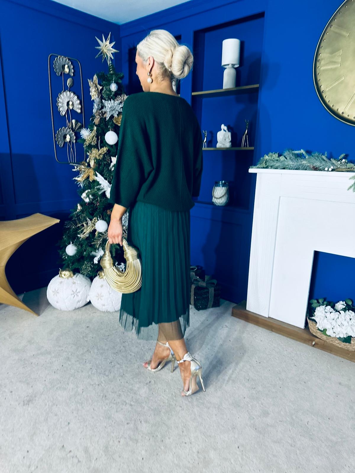 Rosie Knit & Tulle Midi Dress Forest