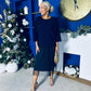 Rosie Knit & Tulle Midi Dress Navy