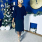 Rosie Knit & Tulle Midi Dress Navy