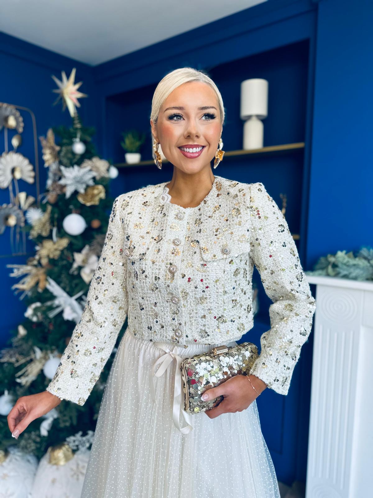 Daniella Detailed Tweed Jacket Cream