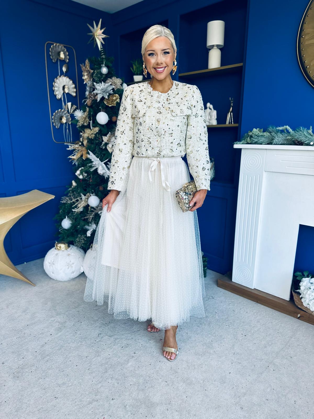 Daniella Detailed Tweed Jacket Cream