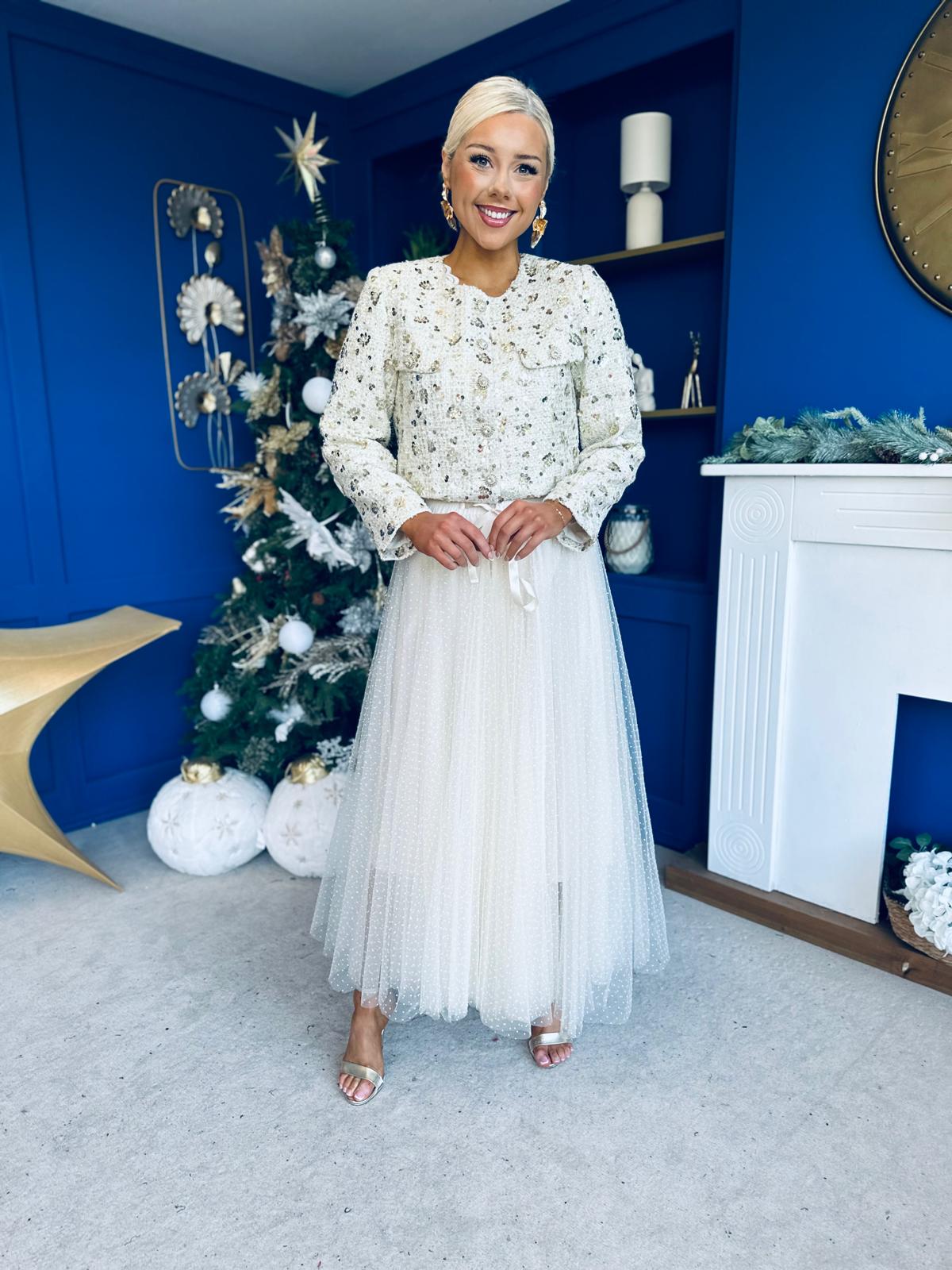 Daniella Detailed Tweed Jacket Cream