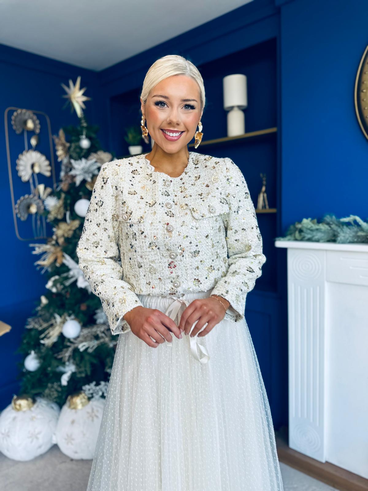 Daniella Detailed Tweed Jacket Cream