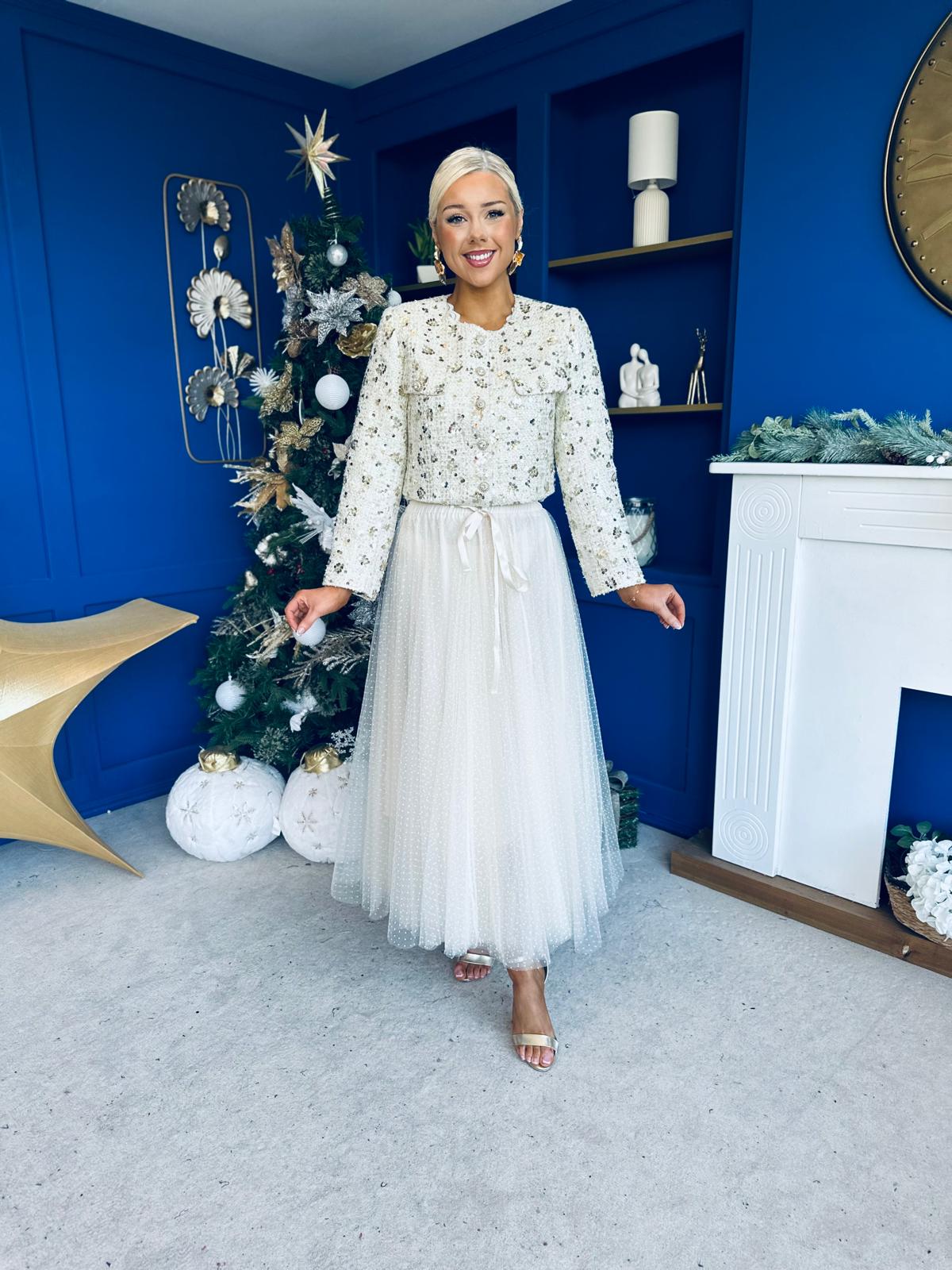 Daniella Detailed Tweed Jacket Cream