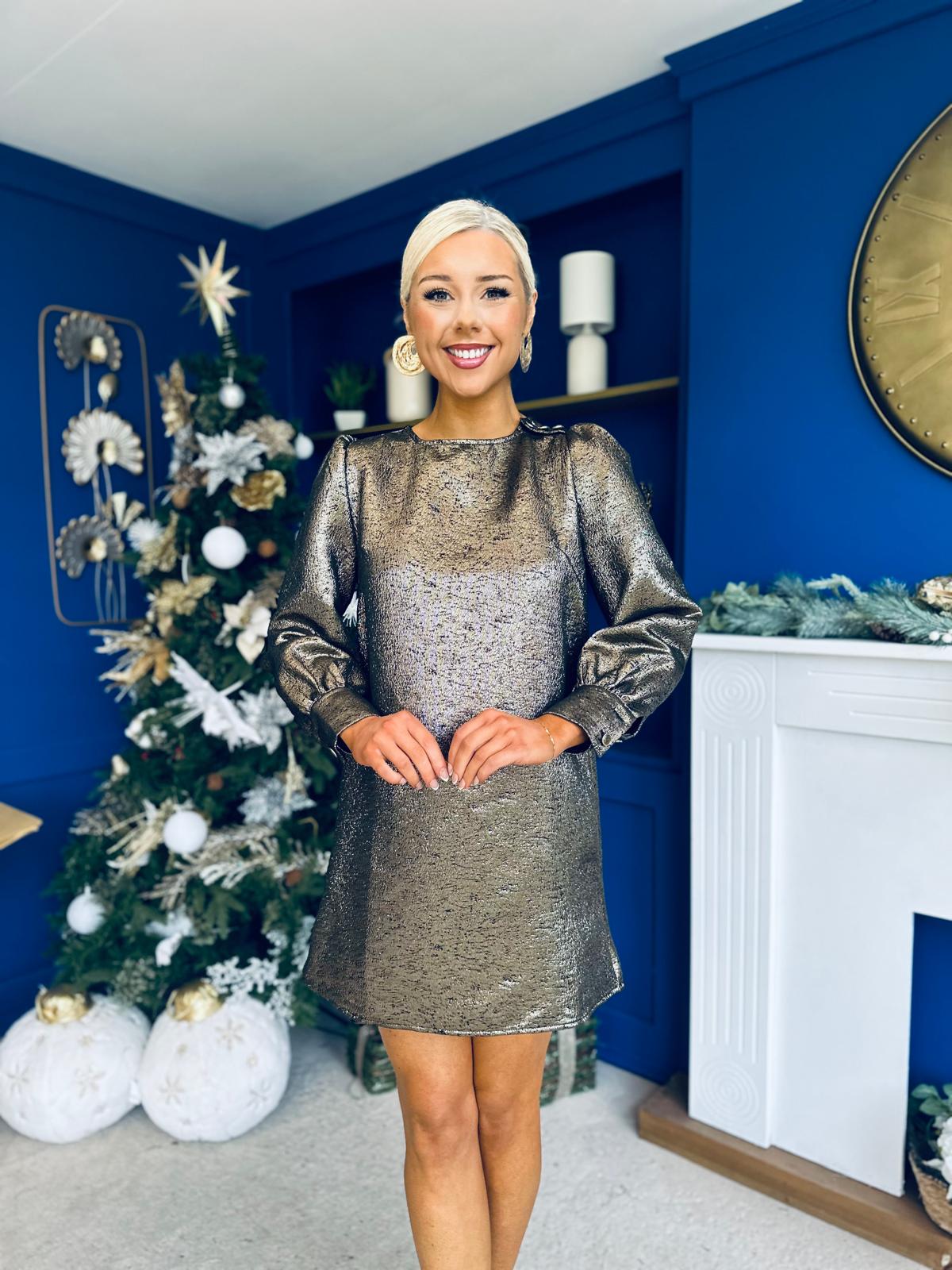 Paige Metallic Mini Shift Dress Gold