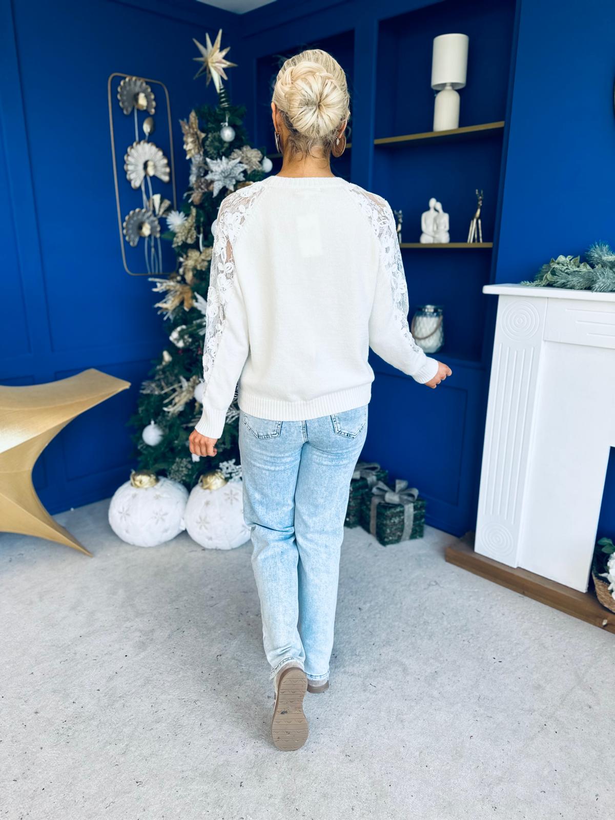 Riadh Detailed Knit Jumper Cream