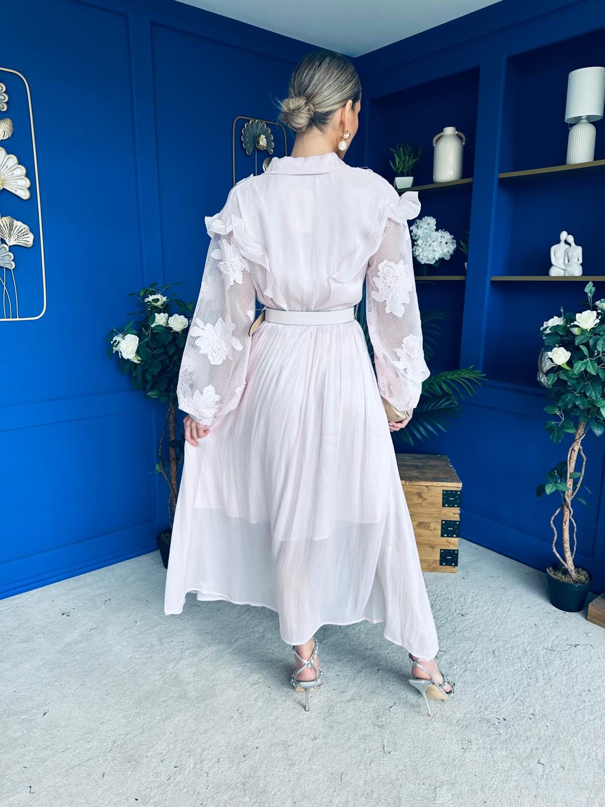 Mollie Floral Detail Midi Dress Pwr Pink