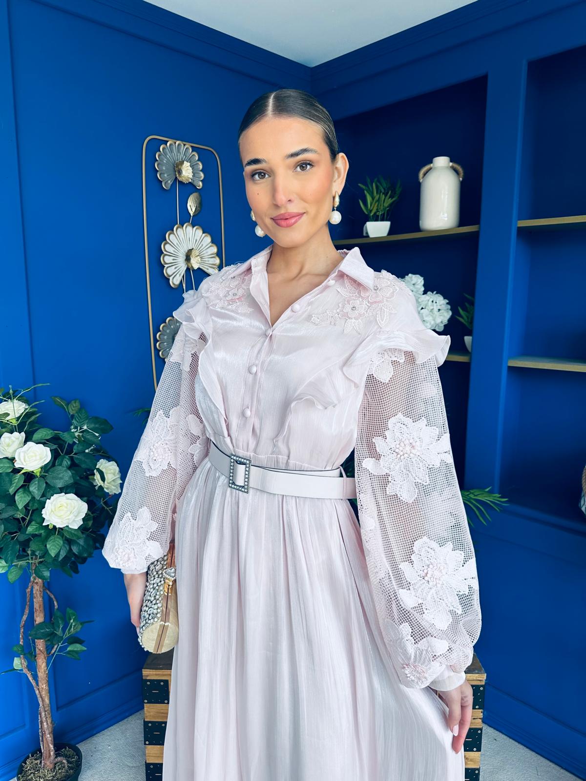 Mollie Floral Detail Midi Dress Pwr Pink