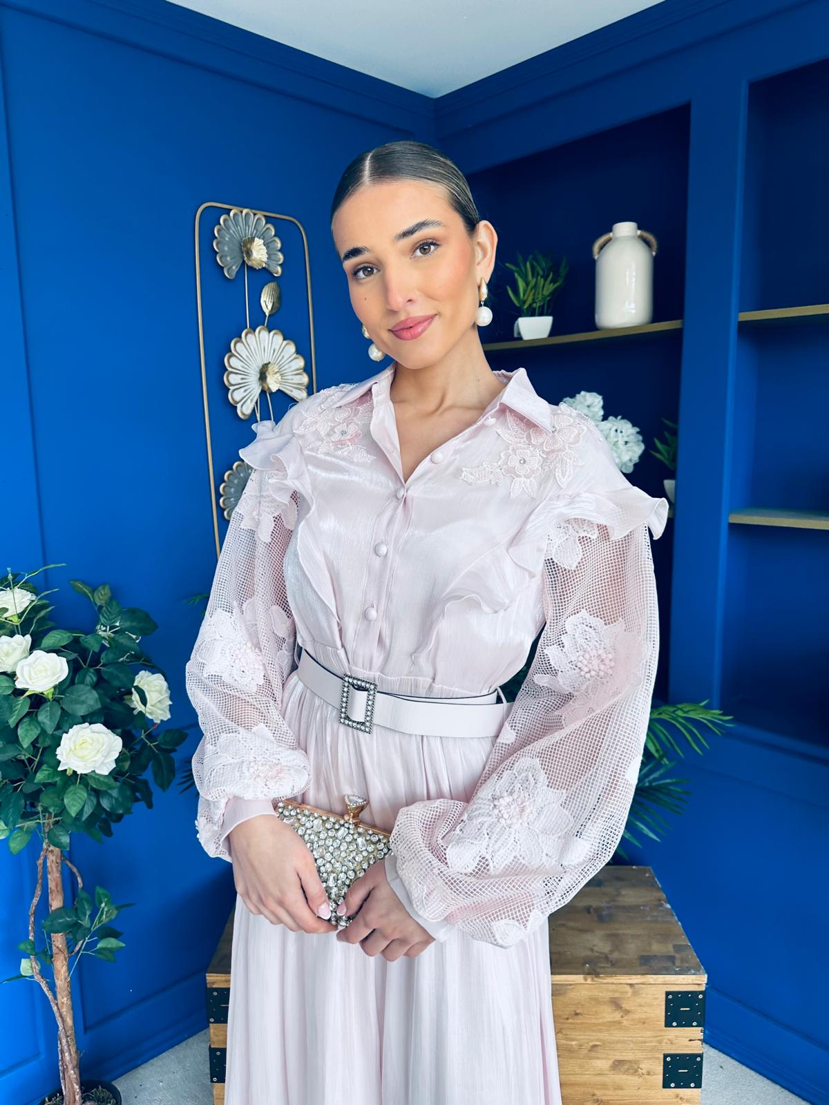 Mollie Floral Detail Midi Dress Pwr Pink