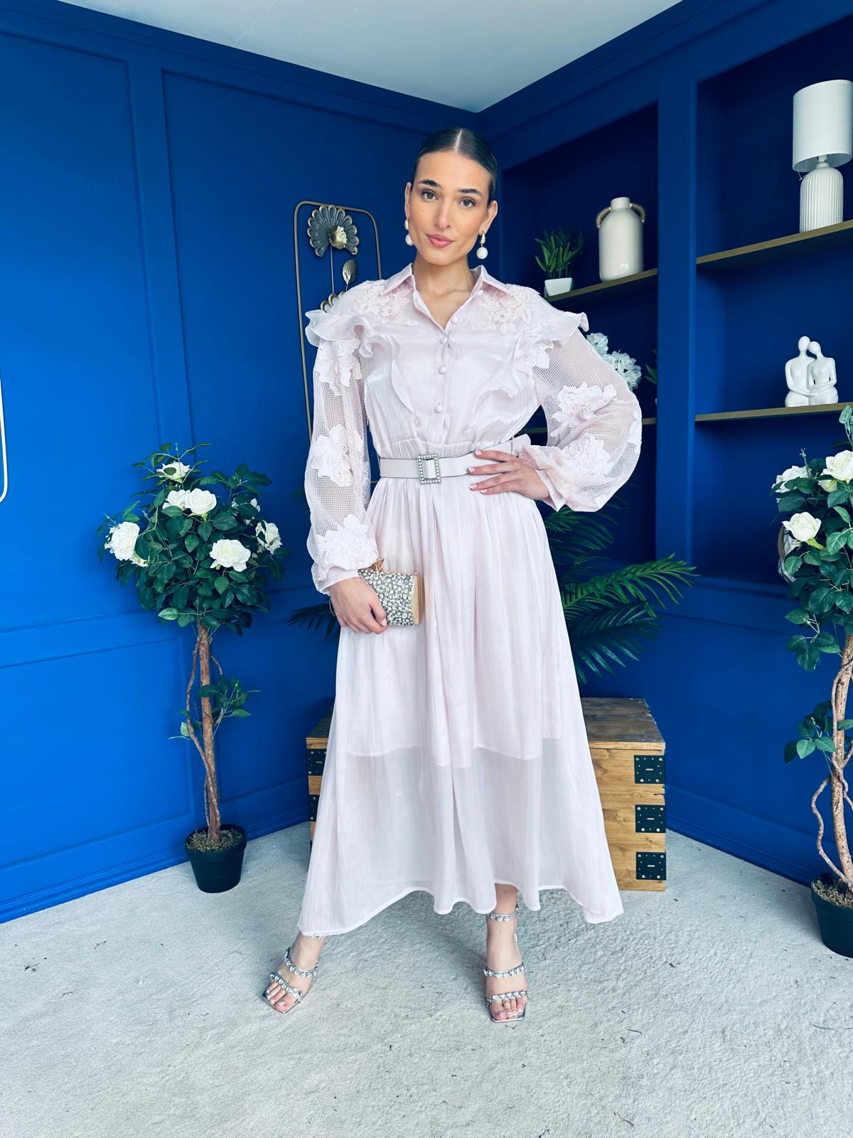 Mollie Floral Detail Midi Dress Pwr Pink