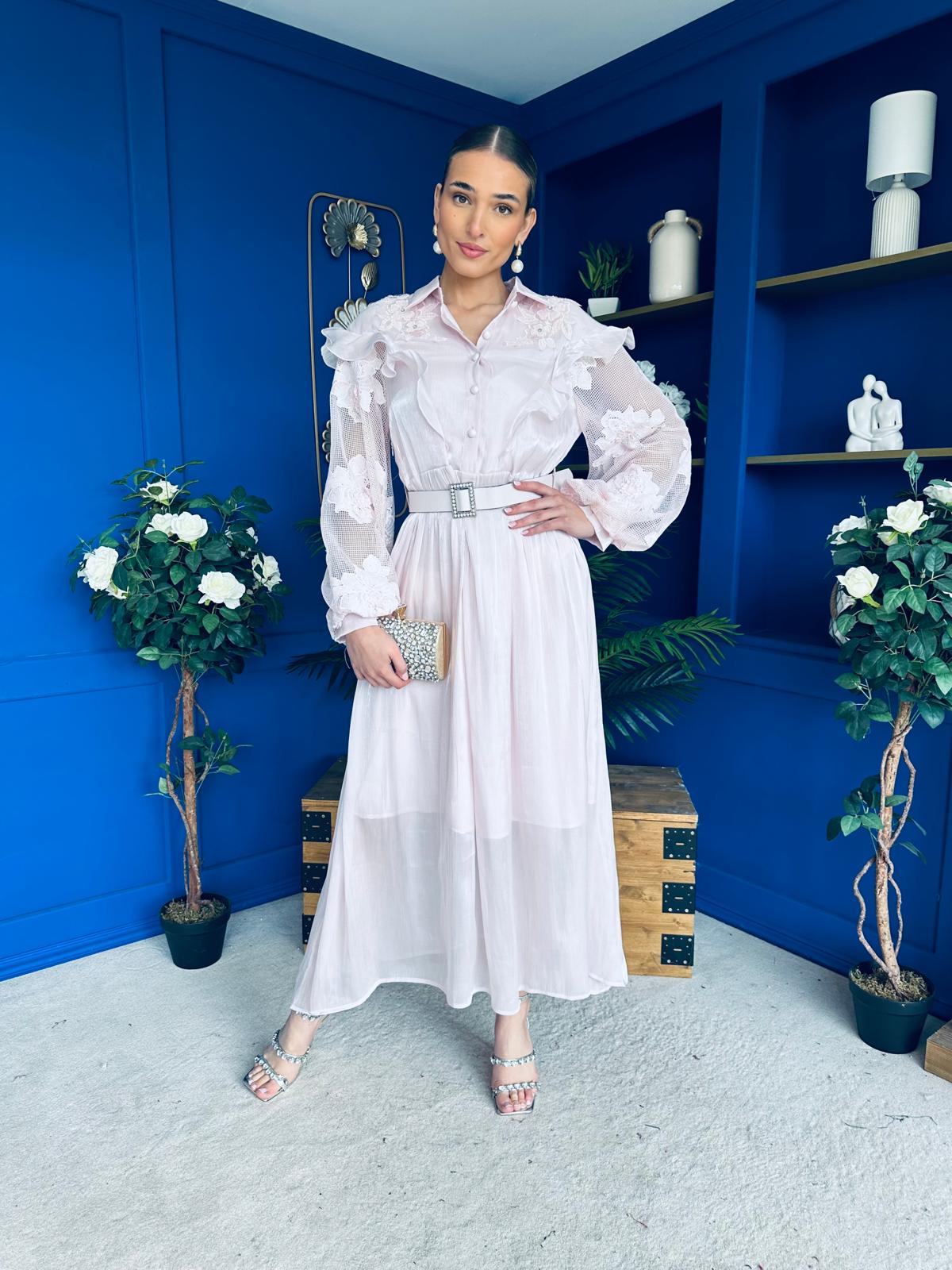 Mollie Floral Detail Midi Dress Pwr Pink