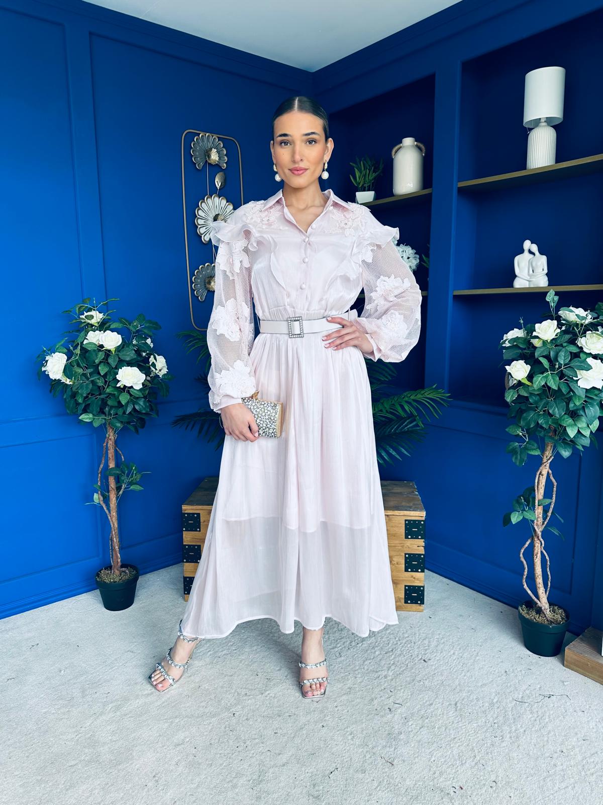 Mollie Floral Detail Midi Dress Pwr Pink