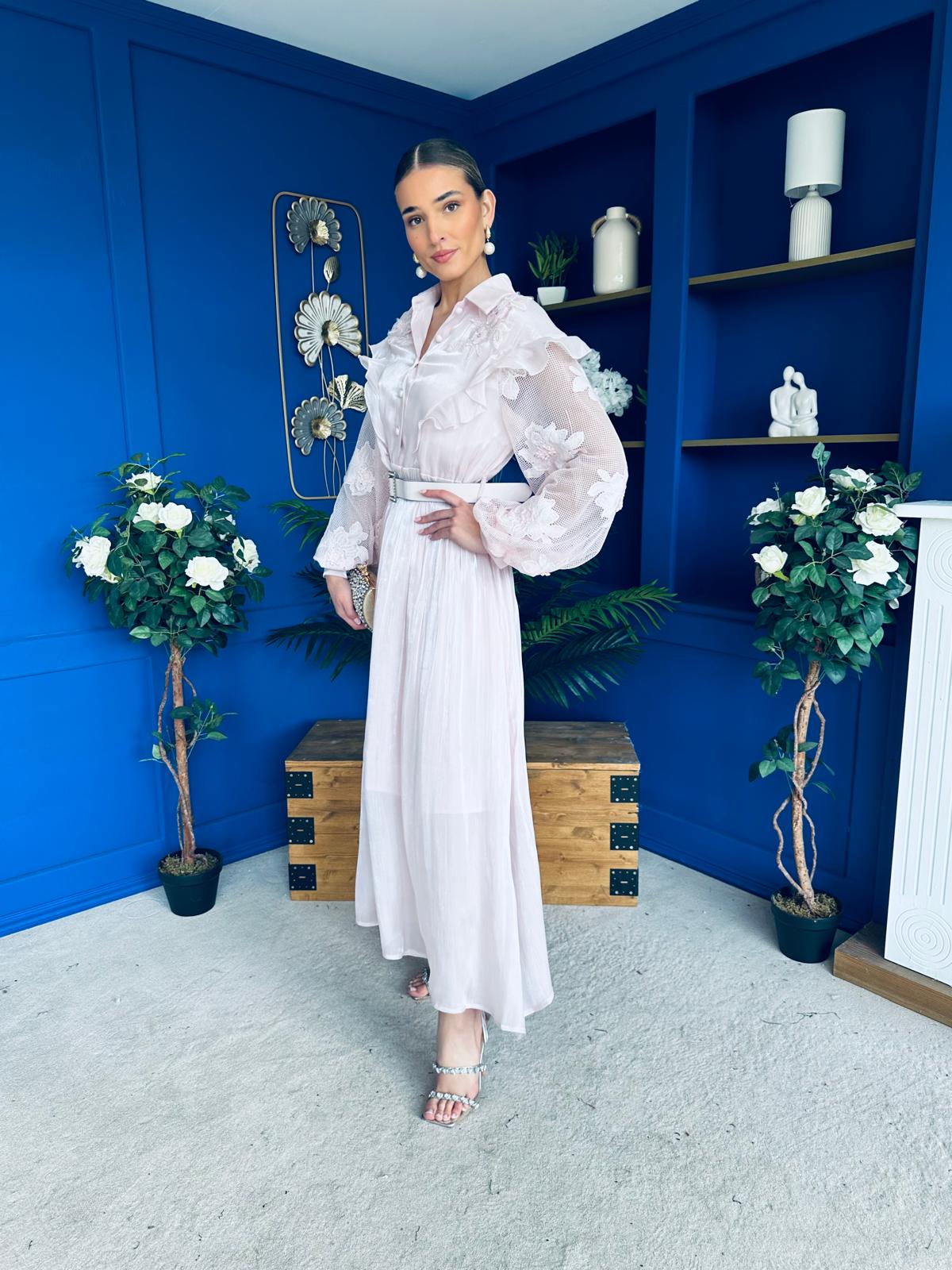 Mollie Floral Detail Midi Dress Pwr Pink