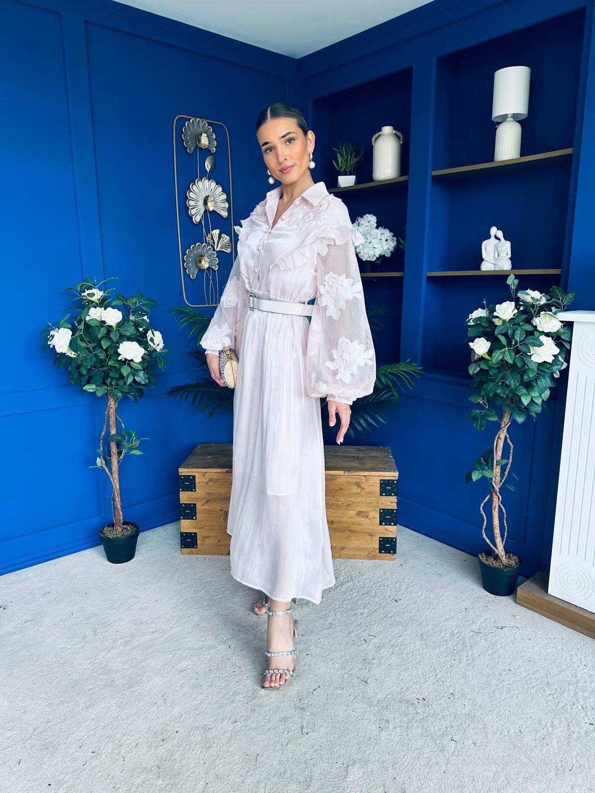 Mollie Floral Detail Midi Dress Pwr Pink