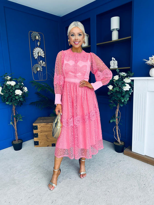 Fergie Crochet Detail Occasion Dress Pink