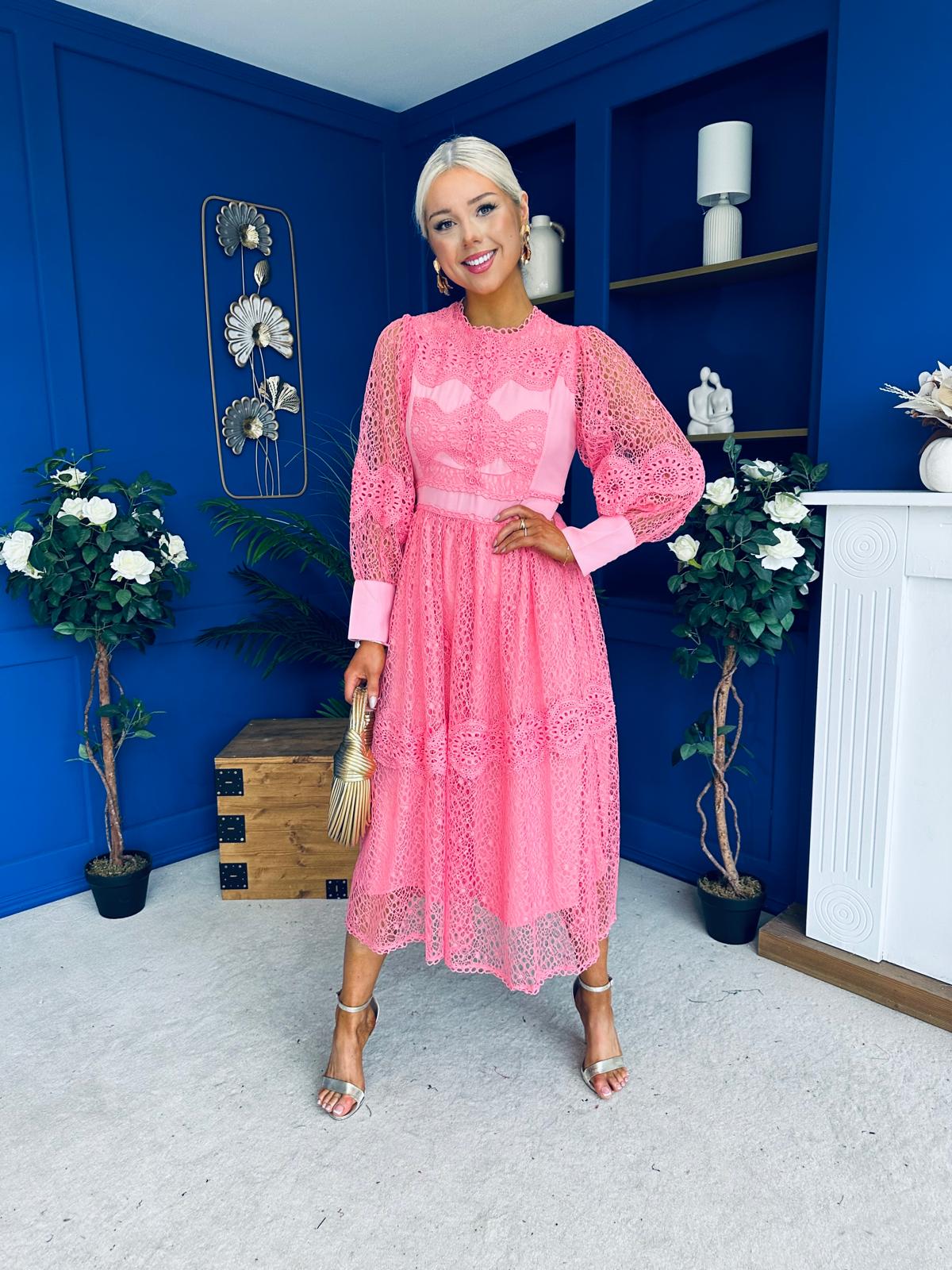 Fergie Crochet Detail Occasion Dress Pink