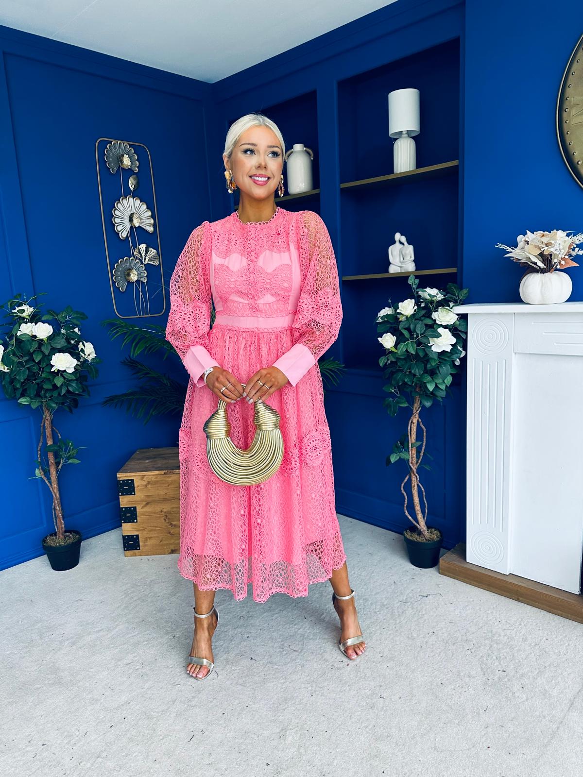 Fergie Crochet Detail Occasion Dress Pink