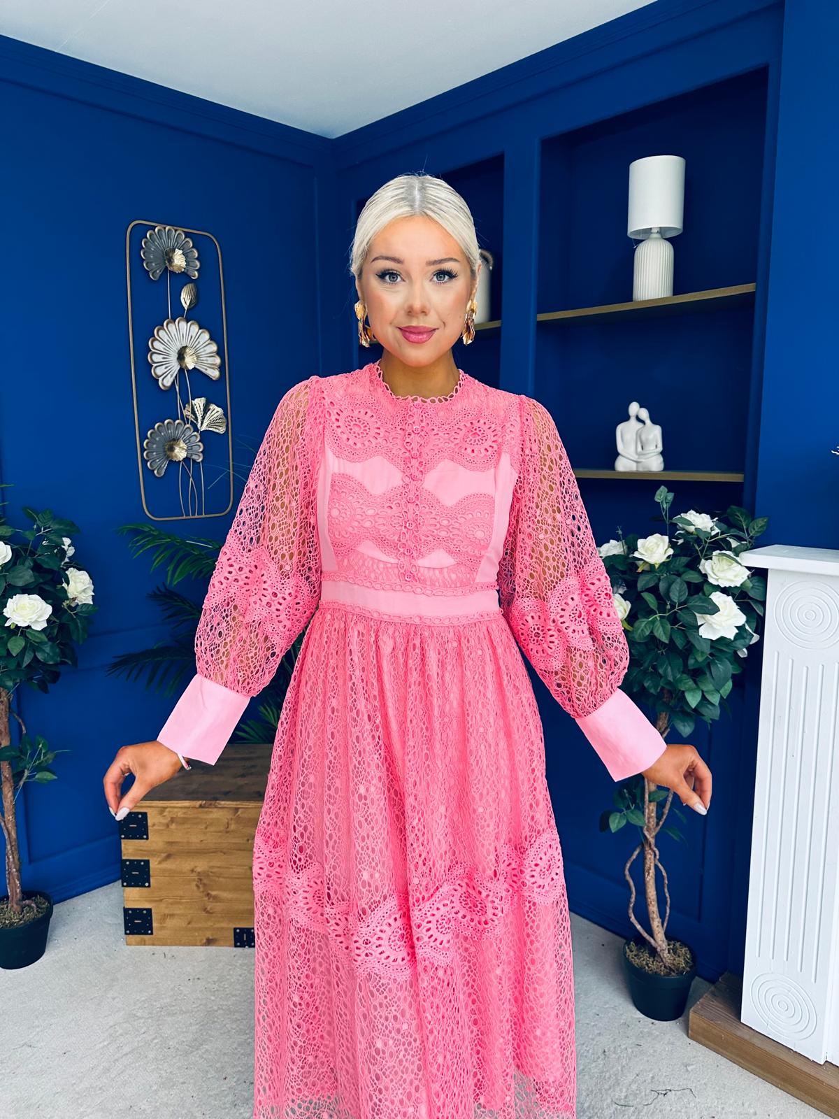 Fergie Crochet Detail Occasion Dress Pink