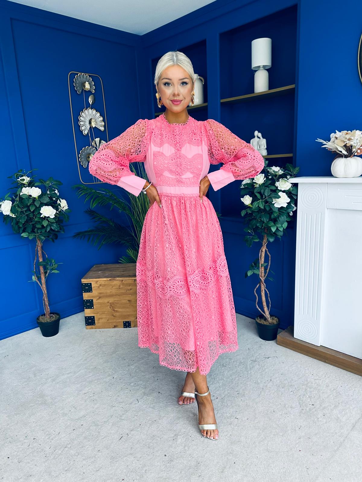 Fergie Crochet Detail Occasion Dress Pink