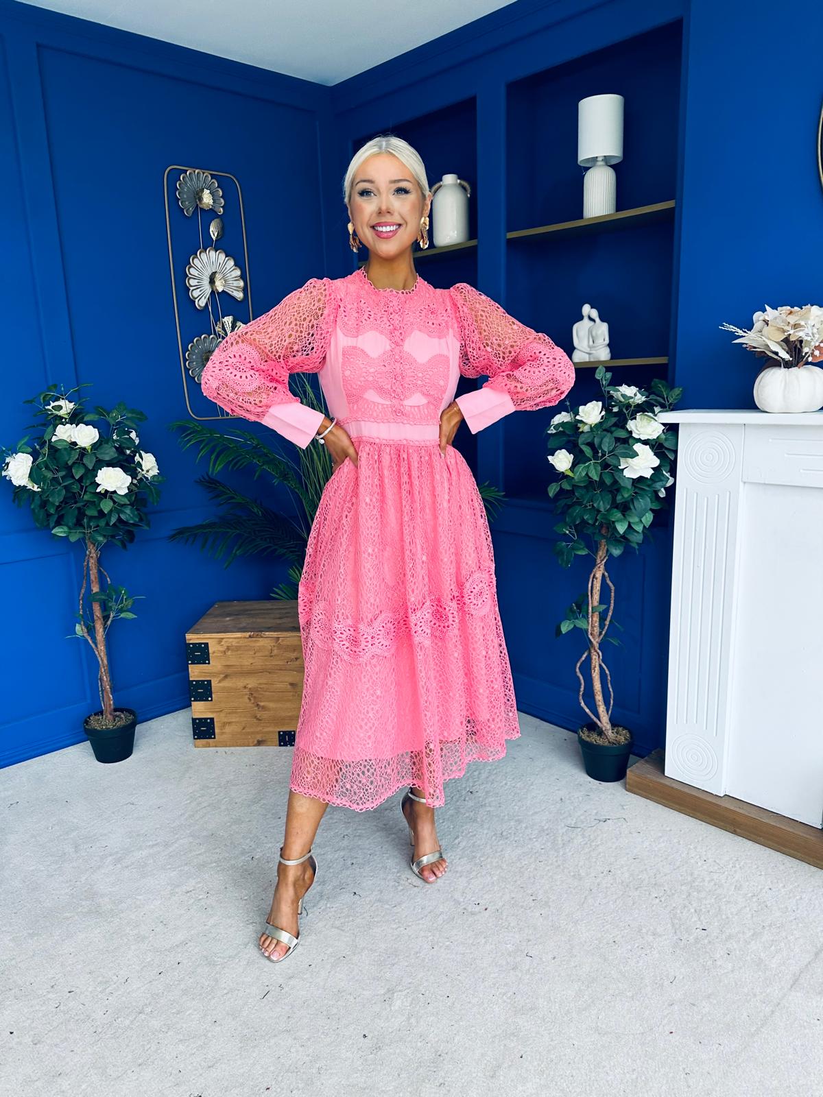 Fergie Crochet Detail Occasion Dress Pink