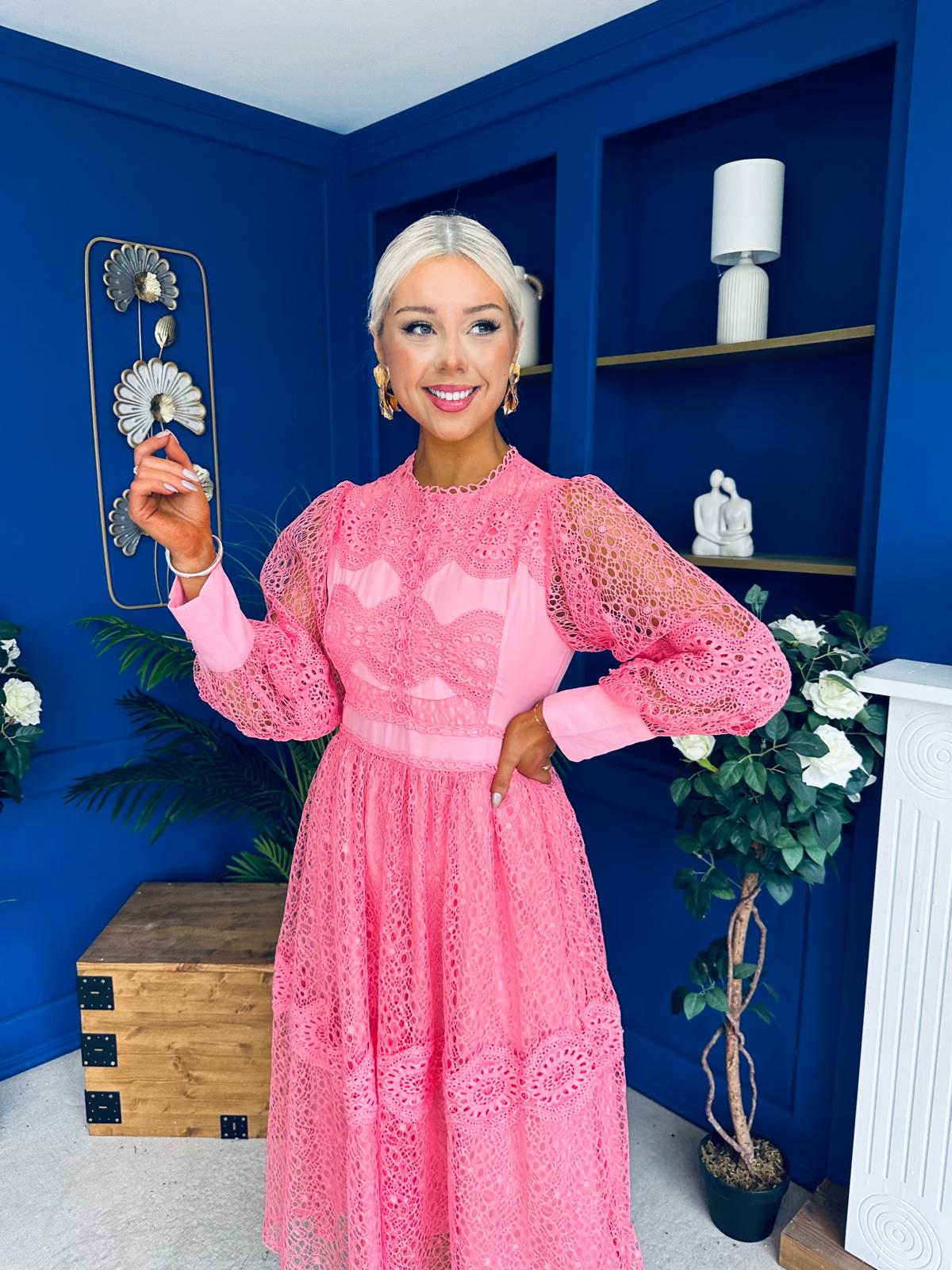 Fergie Crochet Detail Occasion Dress Pink