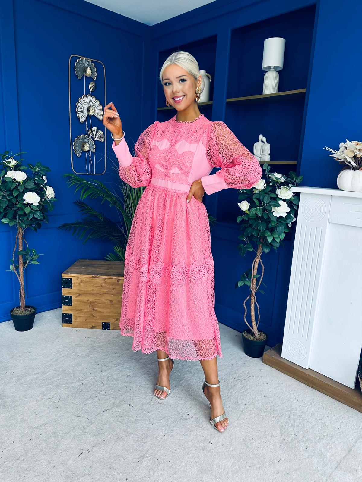 Fergie Crochet Detail Occasion Dress Pink