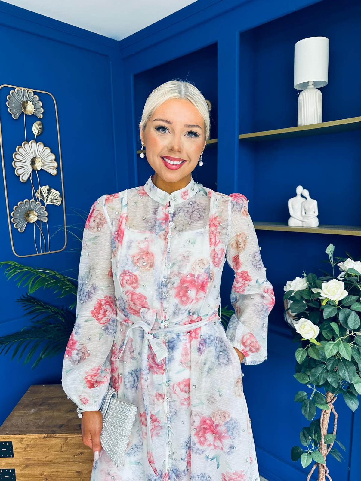 Simone Embellished Occasion Dress Rose