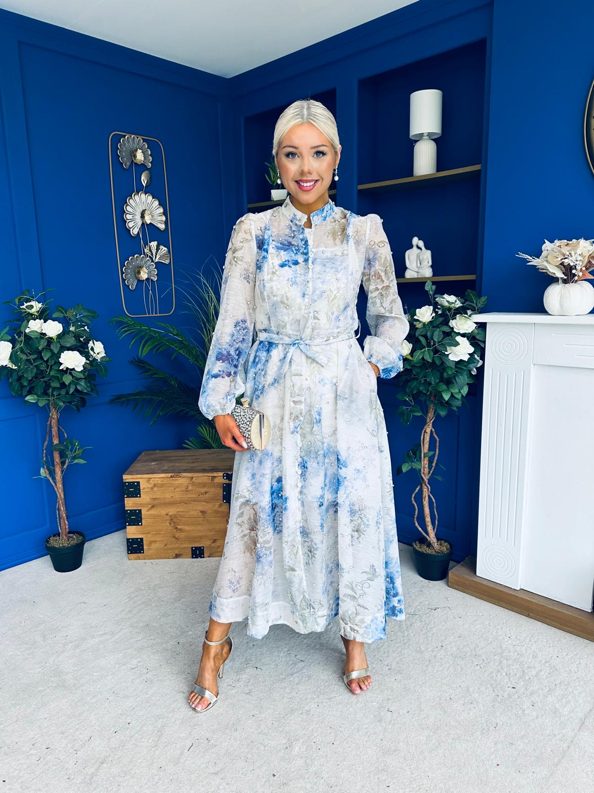 Simone Embellished Occasion Dress Blue