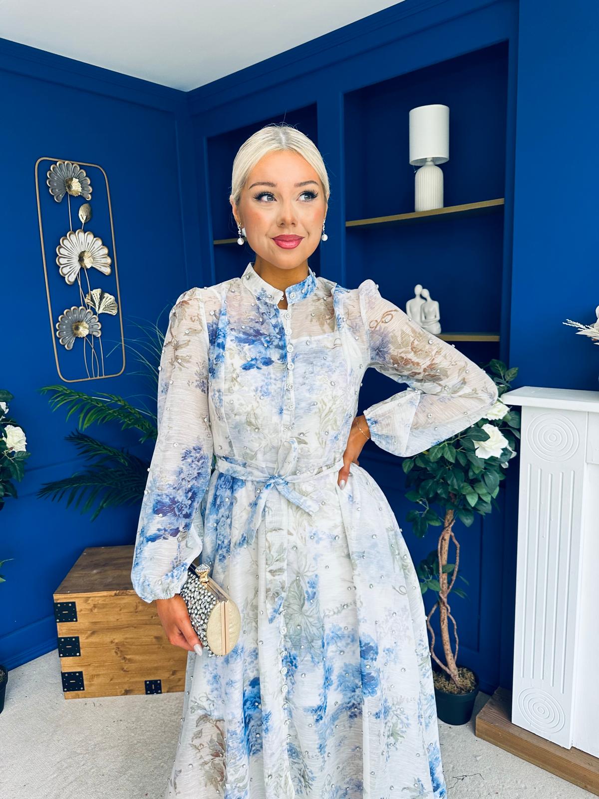 Simone Embellished Occasion Dress Blue