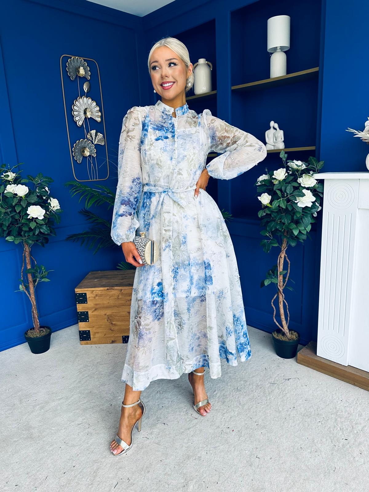 Simone Embellished Occasion Dress Blue