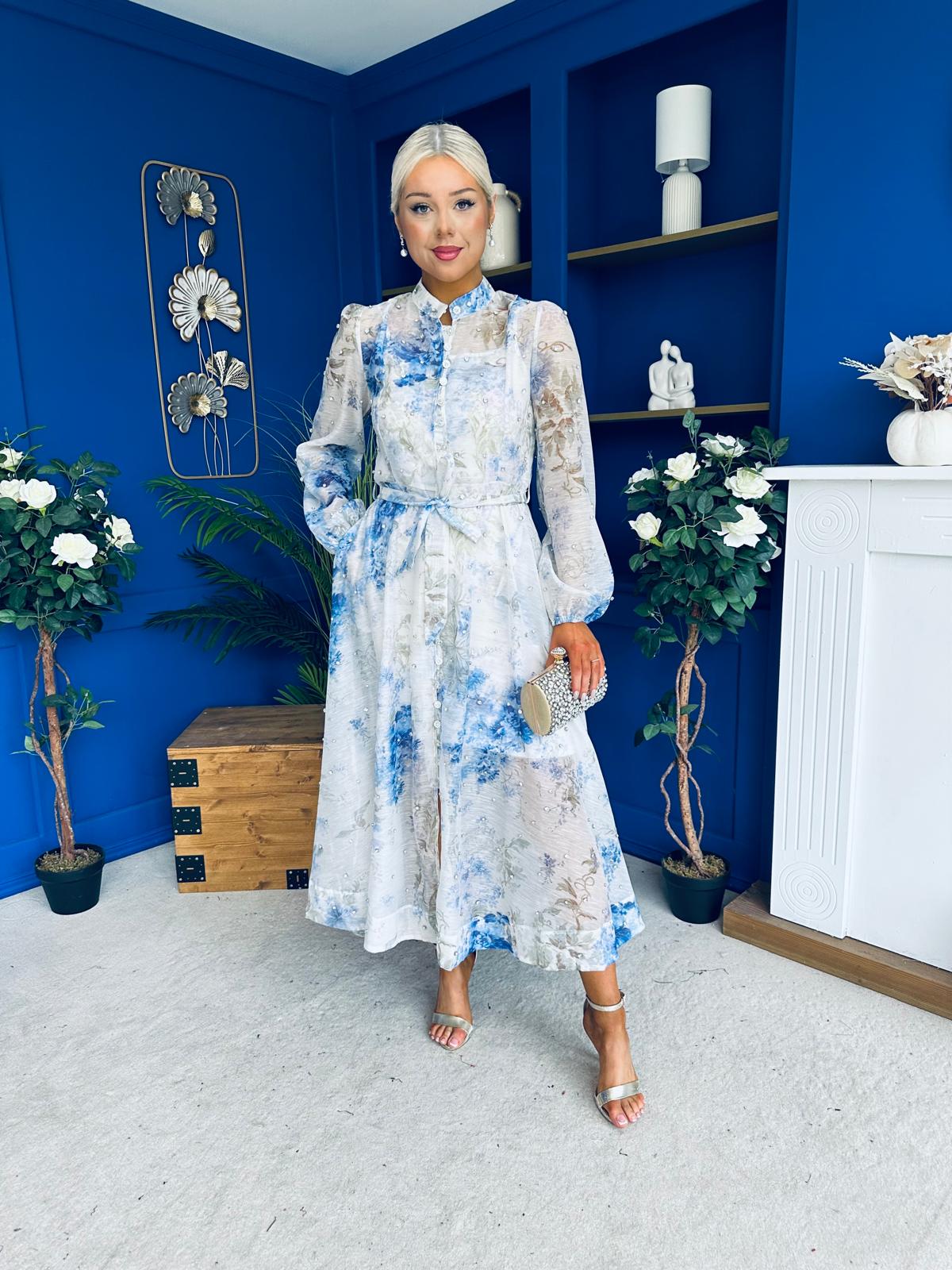 Simone Embellished Occasion Dress Blue