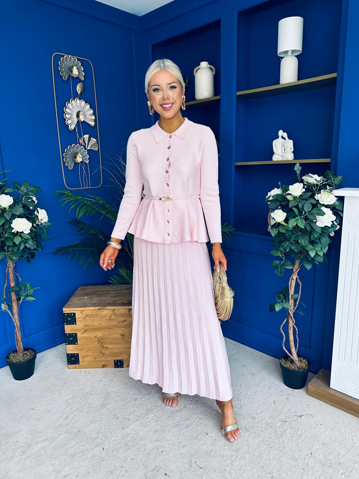 June Detailed Skirt & Cardi Set Pwr Pink