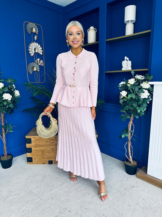 June Detailed Skirt & Cardi Set Pwr Pink