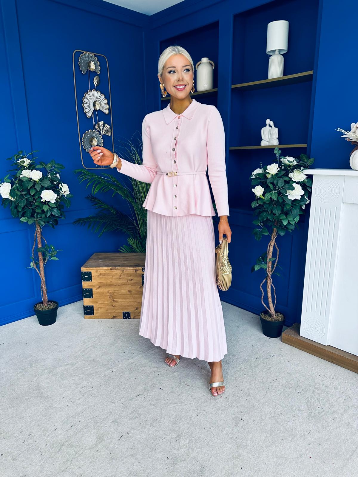 June Detailed Skirt & Cardi Set Pwr Pink