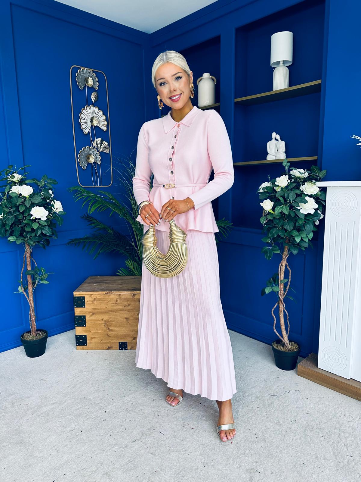 June Detailed Skirt & Cardi Set Pwr Pink