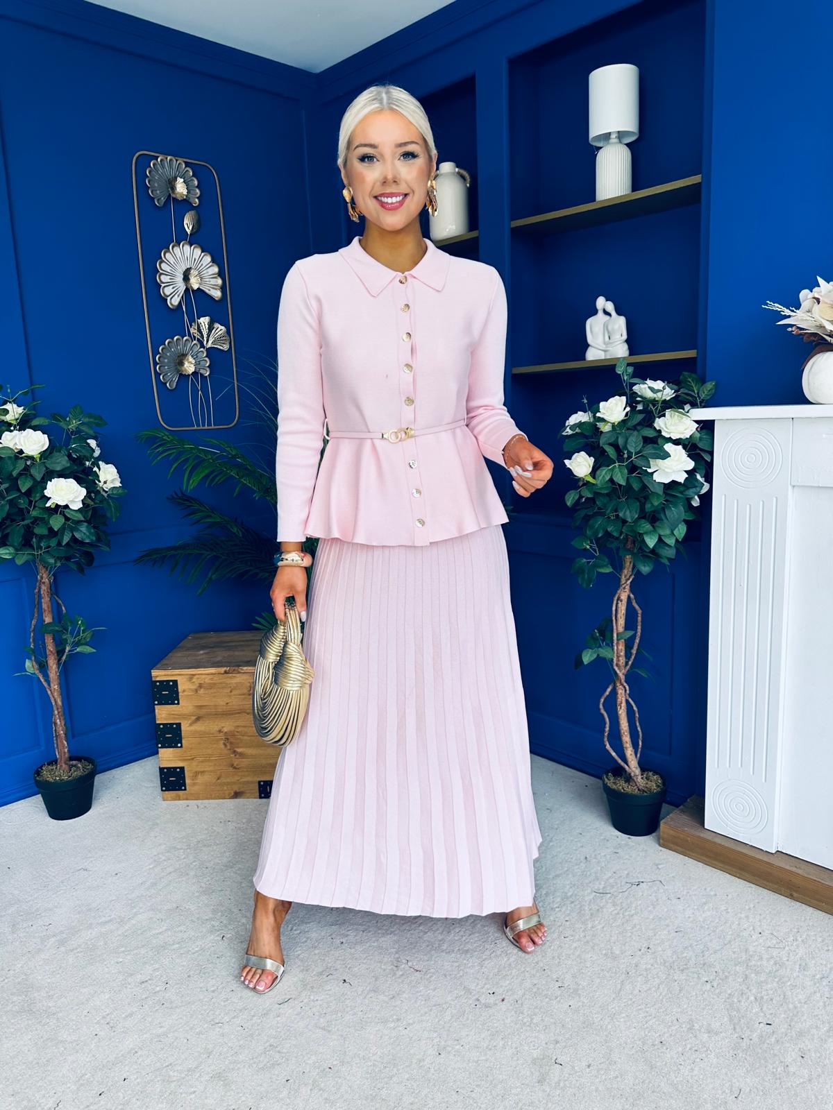 June Detailed Skirt & Cardi Set Pwr Pink