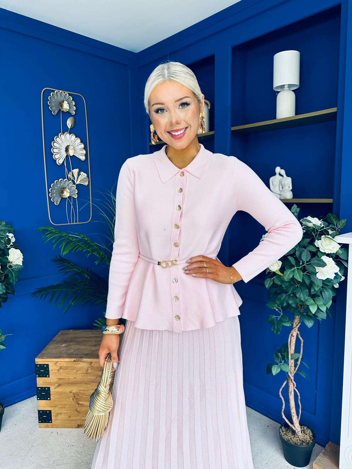 June Detailed Skirt & Cardi Set Pwr Pink