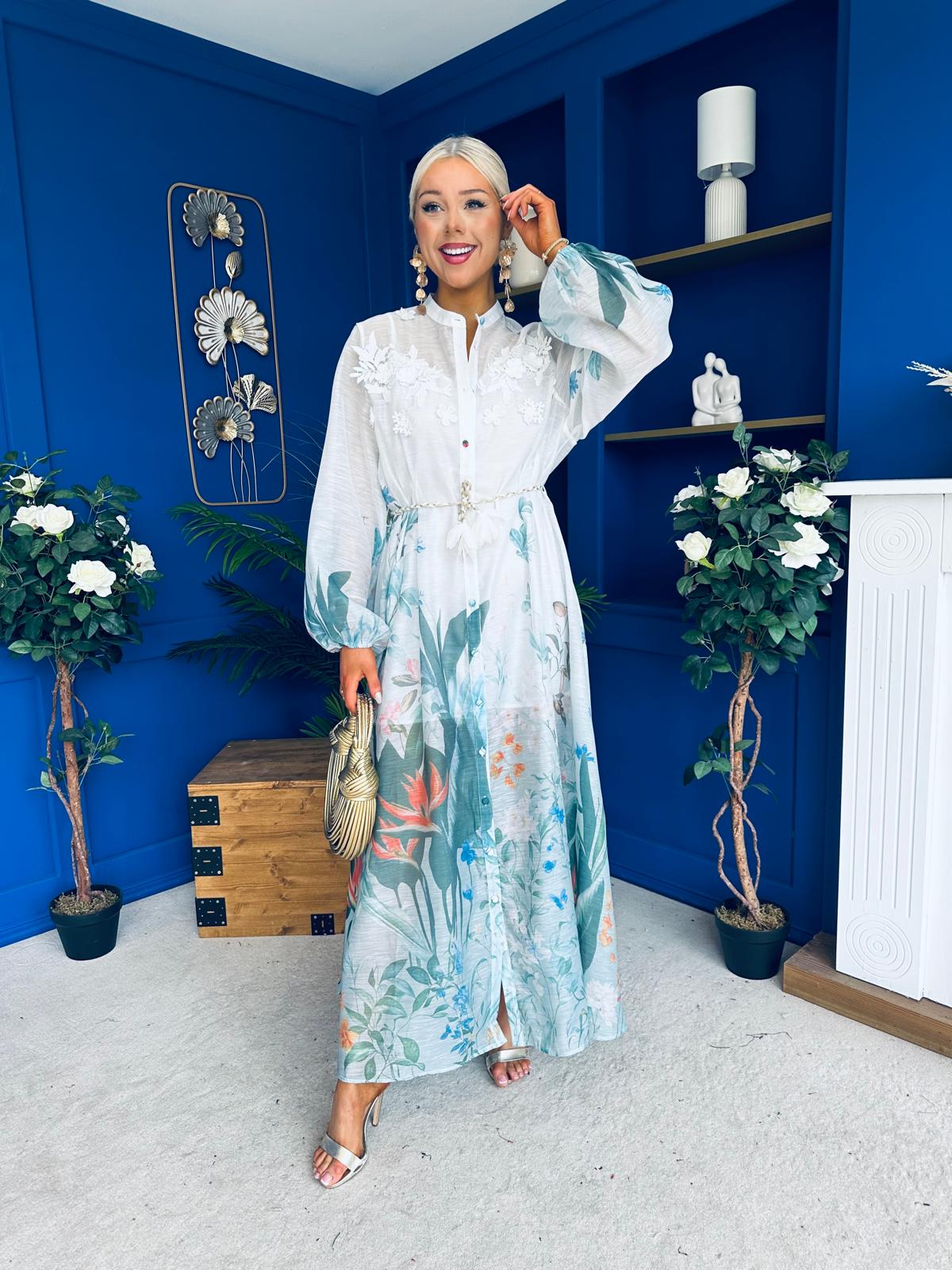 Carol Crochet Detail Occasion Dress White