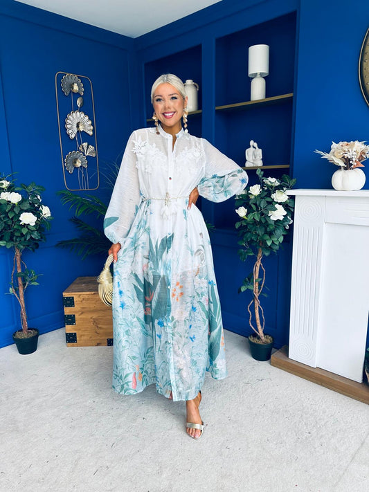 Carol Crochet Detail Occasion Dress White