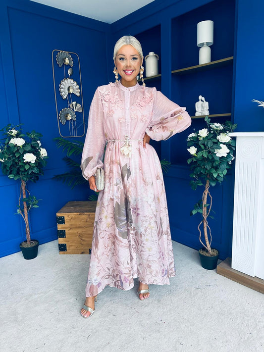 Carol Crochet Detail Occasion Dress Blush