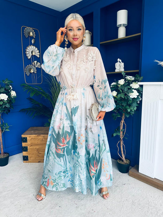 Carol Crochet Detail Occasion Dress Nude