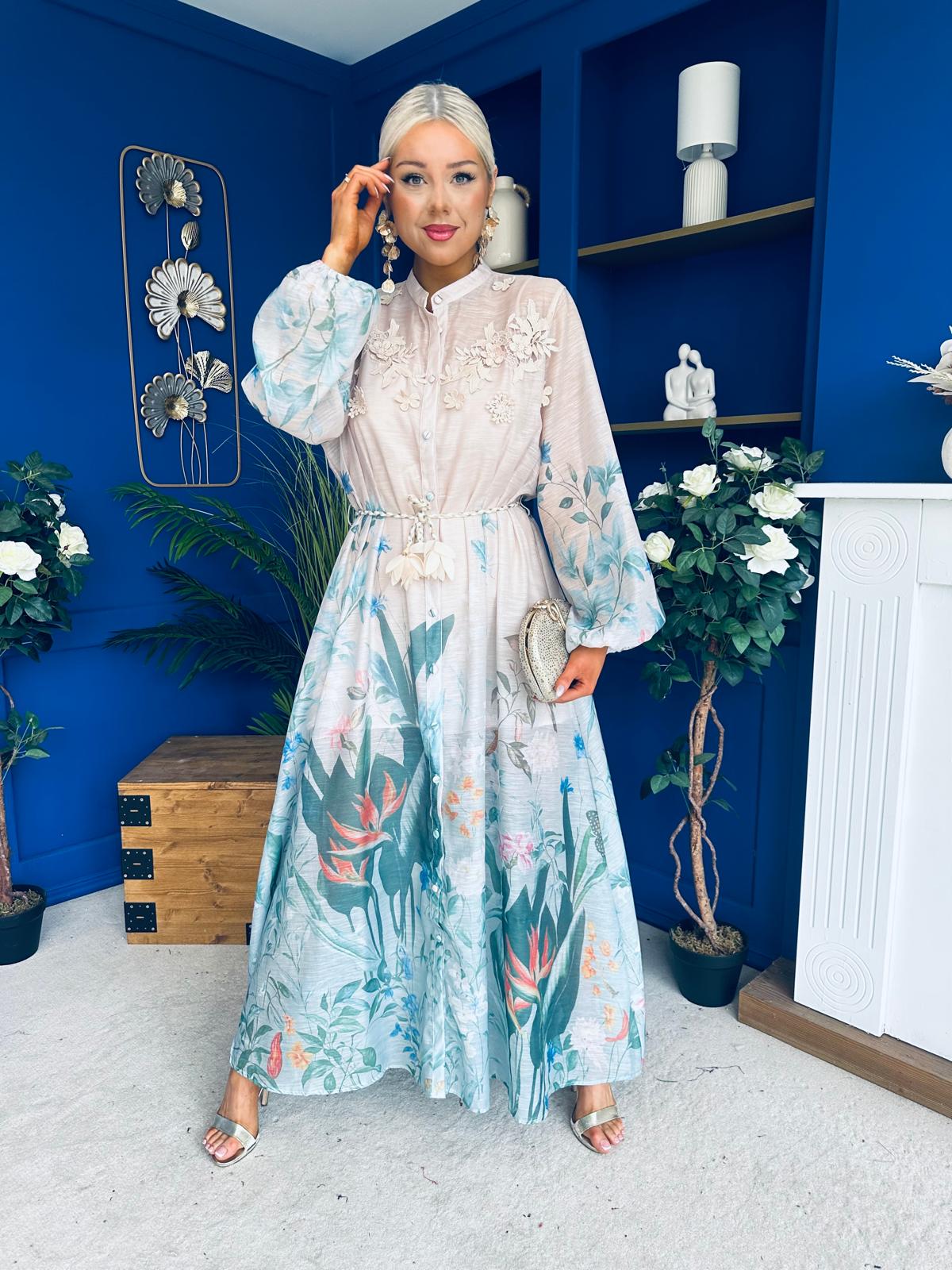 Carol Crochet Detail Occasion Dress Nude