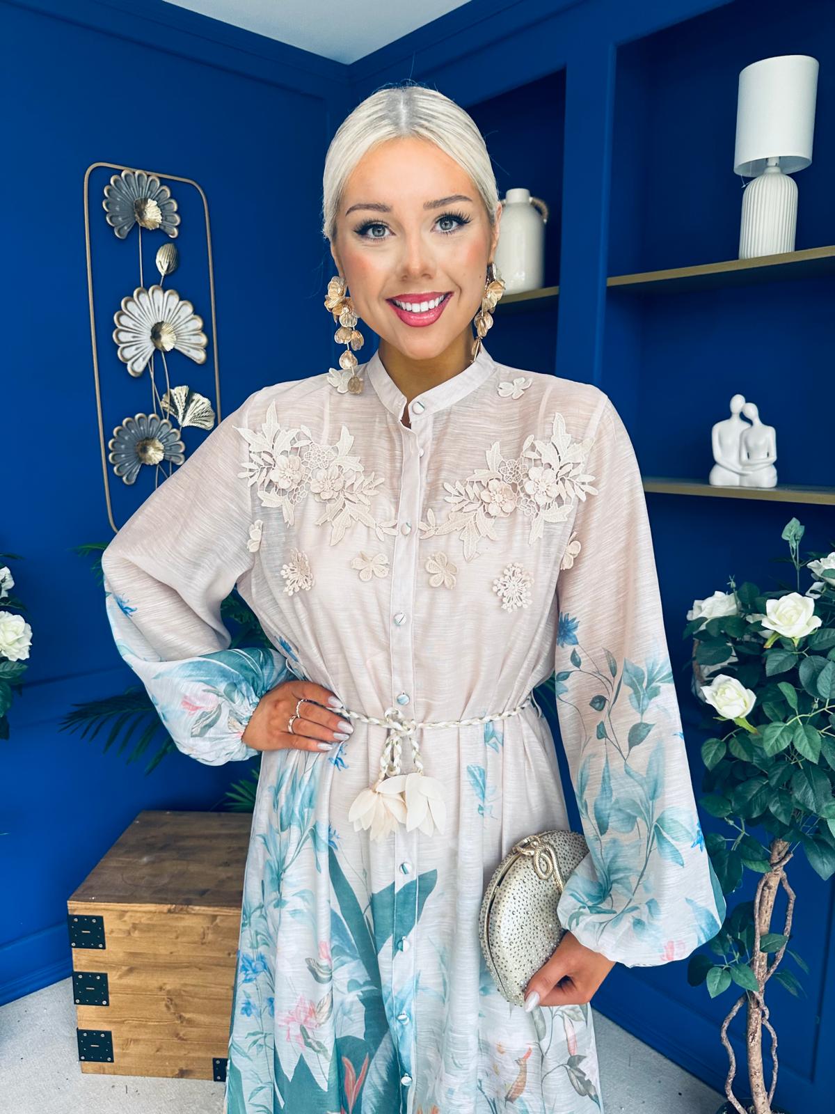 Carol Crochet Detail Occasion Dress Nude