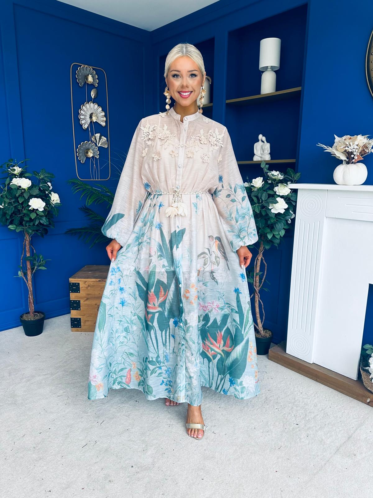 Carol Crochet Detail Occasion Dress Nude