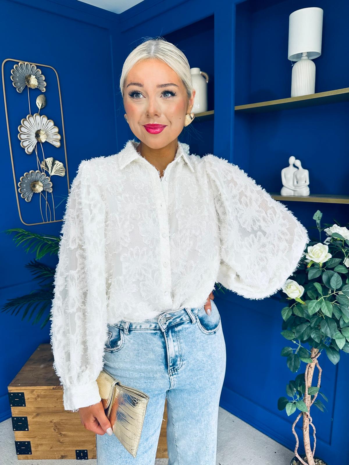 Leona Detailed Long Sleeve Blouse Cream