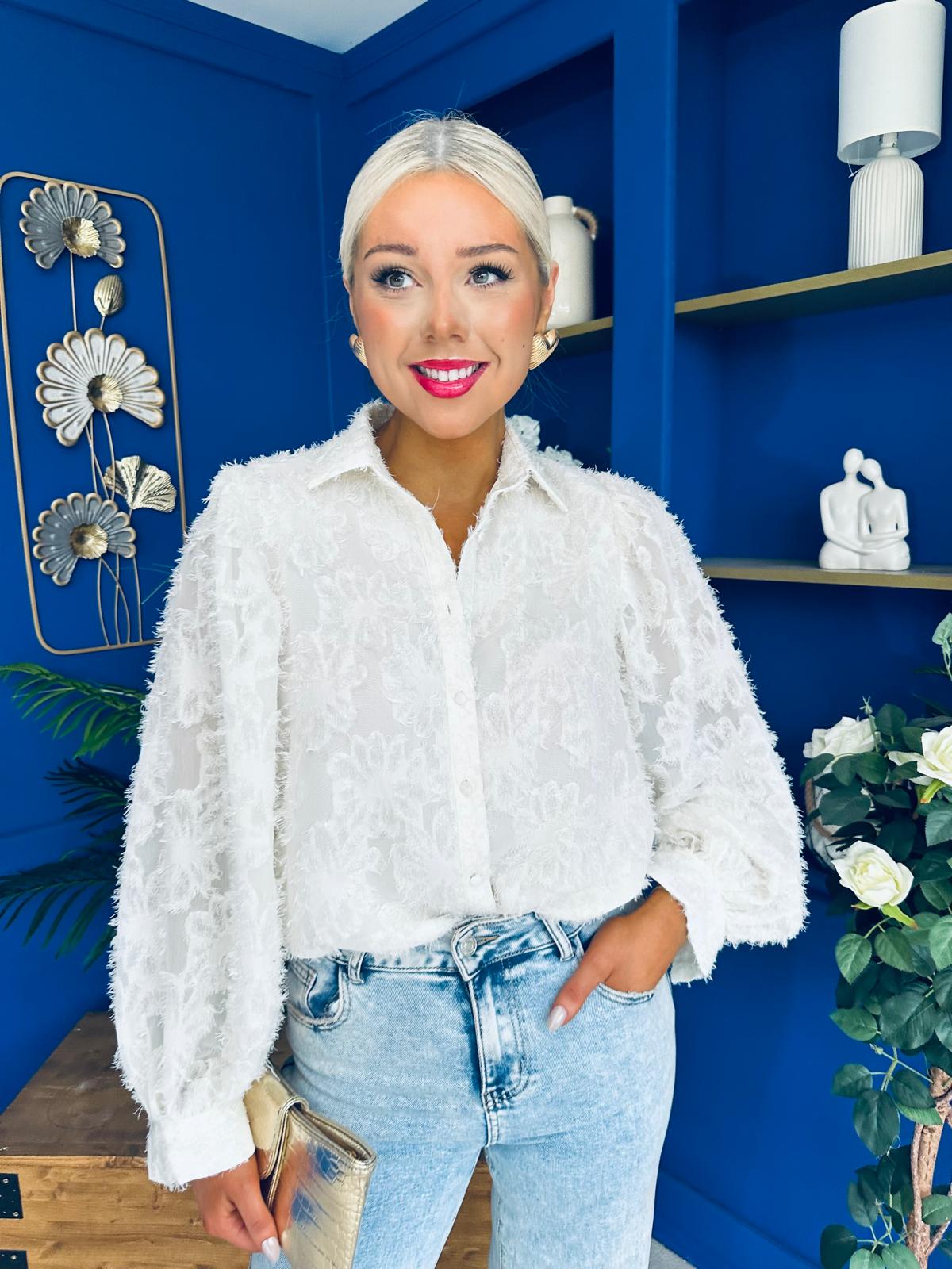 Leona Detailed Long Sleeve Blouse Cream