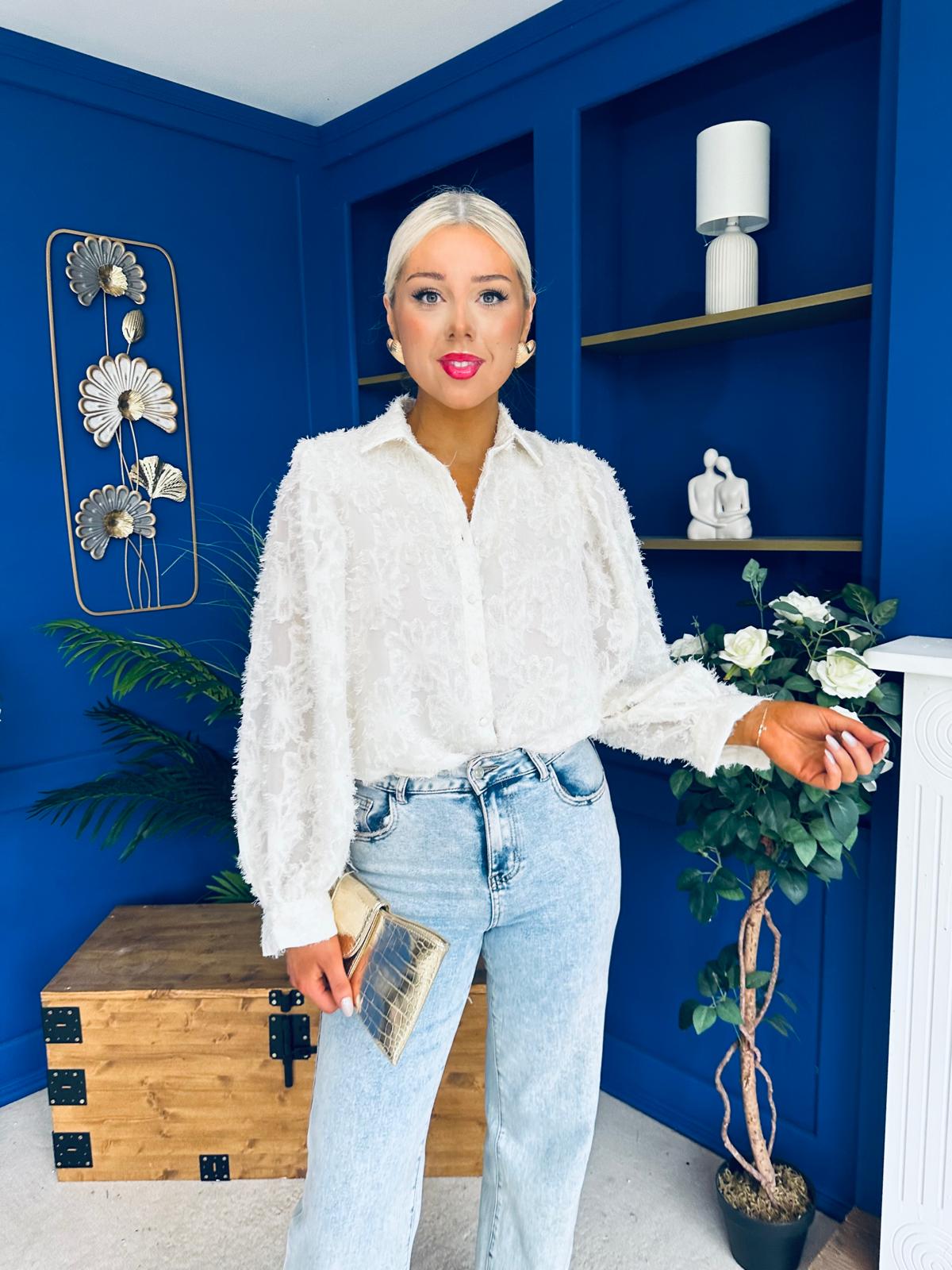 Leona Detailed Long Sleeve Blouse Cream