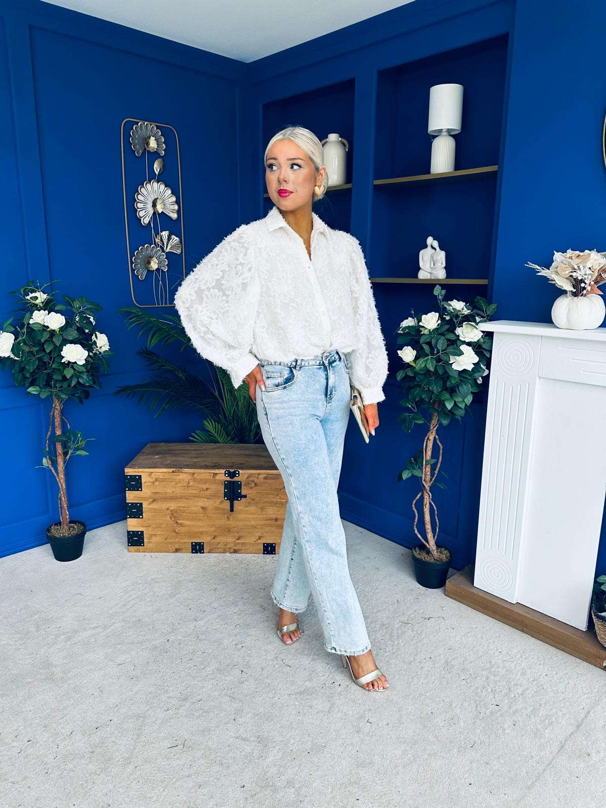 Leona Detailed Long Sleeve Blouse Cream