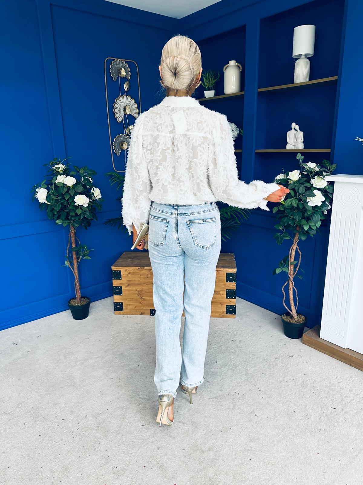 Leona Detailed Long Sleeve Blouse Cream